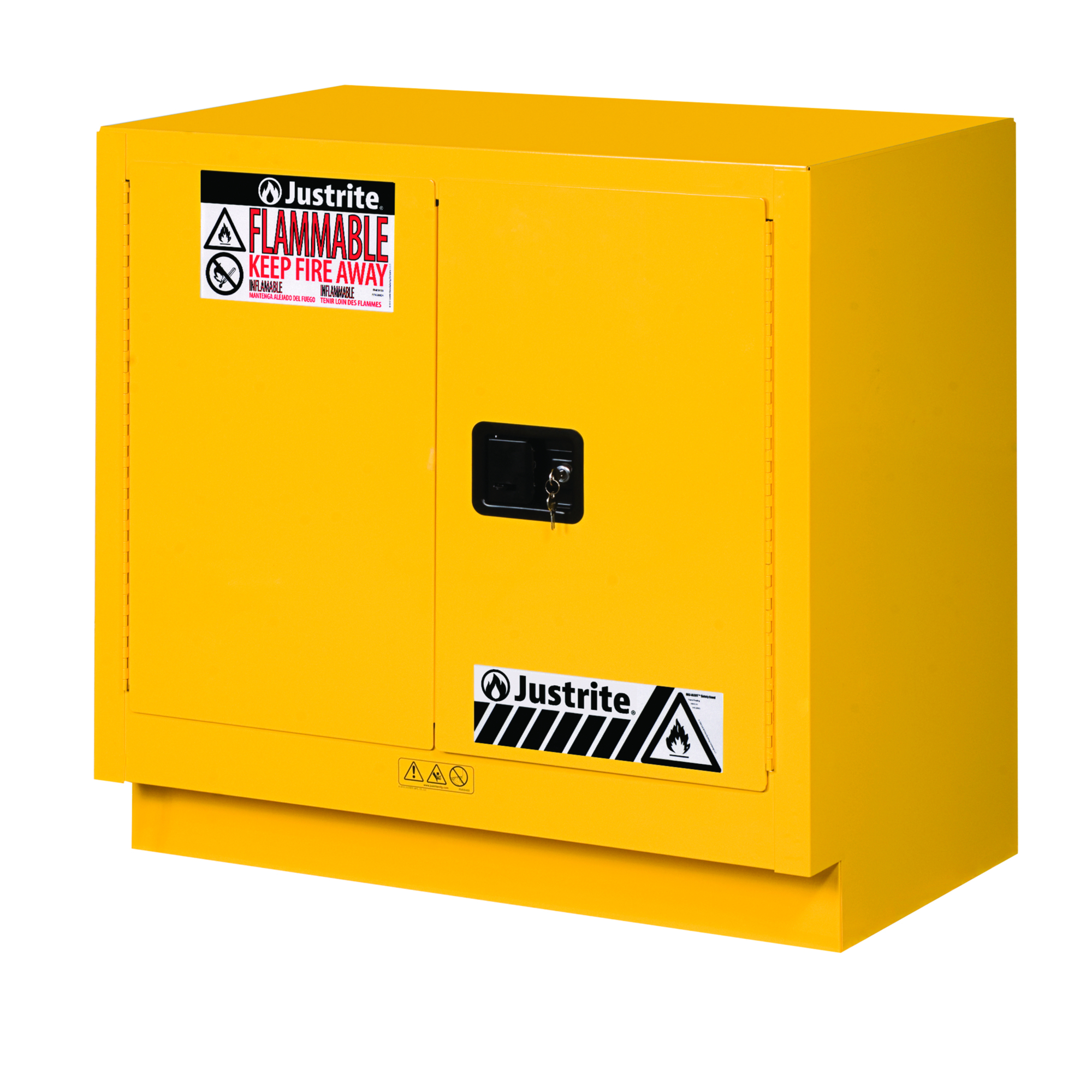 Justrite Sure-Grip EX Flammable Cabinet — 23 Gal., 1 Shelf, 2 Self-Close Doors, Under Fume Hood, Yellow, Model# 883620